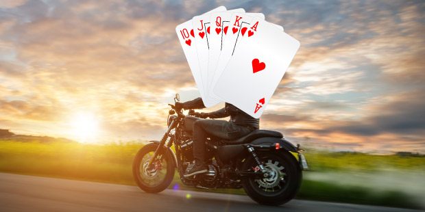 motorcycles and poker cards