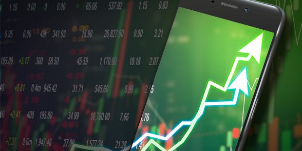Wall Street type ticker going across a phone screen
